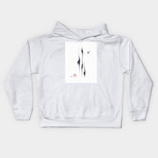 Exhale - Ink brush bamboo painting of peace and tranquility Kids Hoodie